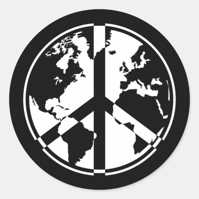 Rond Sticker World Peace - Blanc sur Noir (Devant)