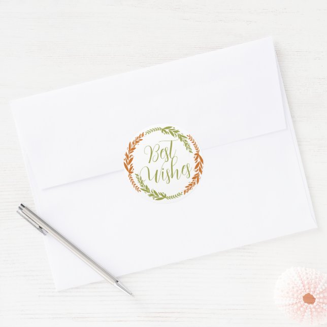 Rond Sticker Wreath Meilleur Souhaits (Enveloppe)