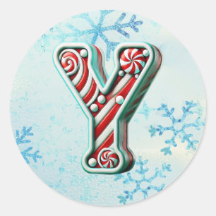 Rond Sticker "Y" de Noël sucre de canne, Stripes festiv