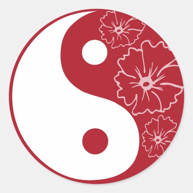 Rond Sticker Yin Yang Fleur Rouge Tropical (Devant)