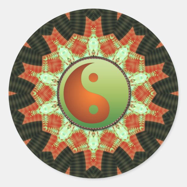 Rond Sticker Yin Yang Mandala Vert & Bronze (Devant)