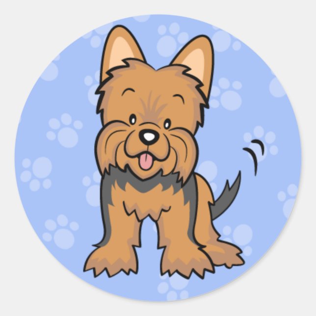 Rond Sticker Yorkie pour chien de caricature mignon (Devant)