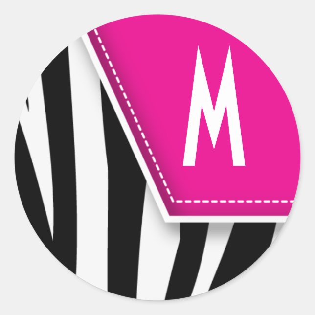 Rond Sticker Zany Zebra Monogram (fuschia) (Devant)