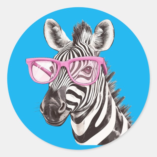 Rond Sticker Zebra avec lunettes roses D. Arrière - pla (Devant)