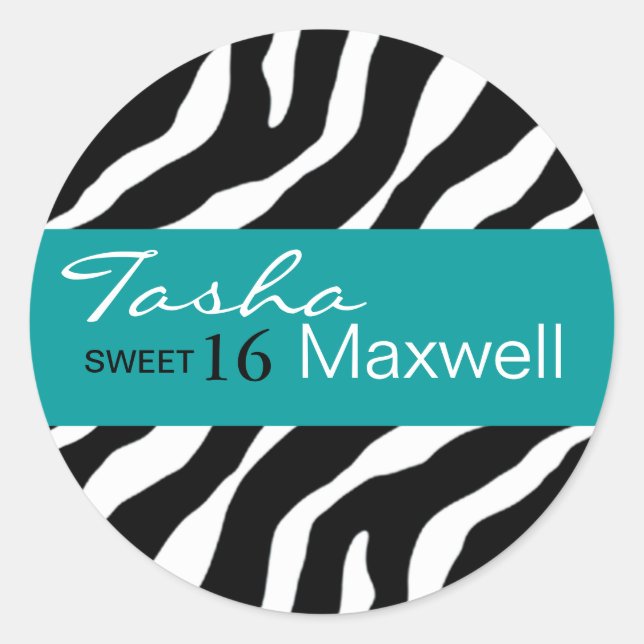 Rond Sticker Zebra Damask Fabulous Sweet 16 Party (Devant)