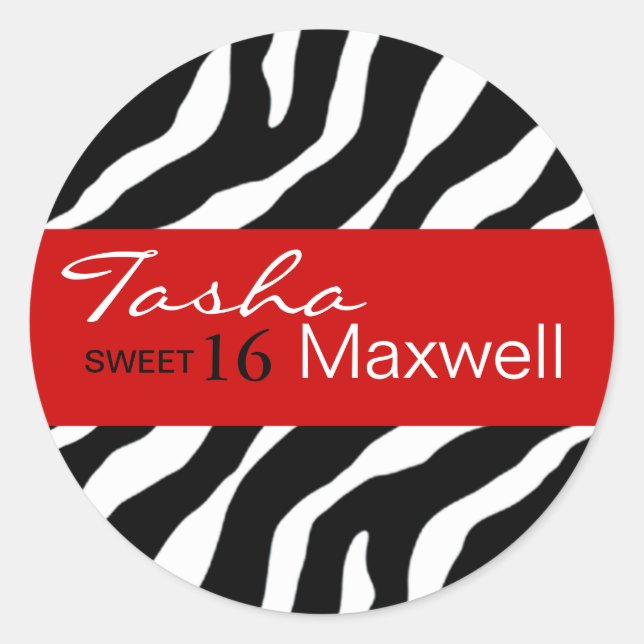 Rond Sticker Zebra Damask Fabulous Sweet 16 Party (Devant)