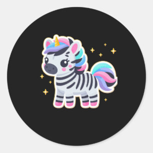 Rond Sticker Zebra de la licorne mignonne
