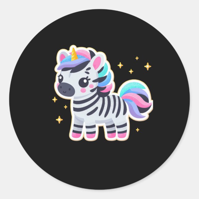 Rond Sticker Zebra de la licorne mignonne (Devant)
