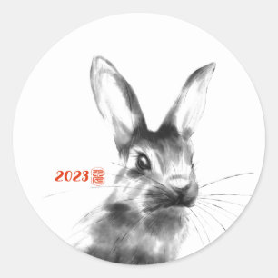 Rond Sticker Zodiac couleur Aquarelle 2023 chinois lapi