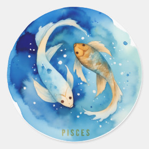 Rond Sticker Zodiac Pisces Watercolor