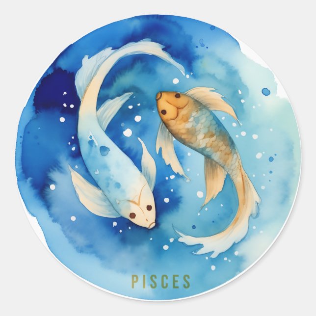 Rond Sticker Zodiac Pisces Watercolor (Devant)