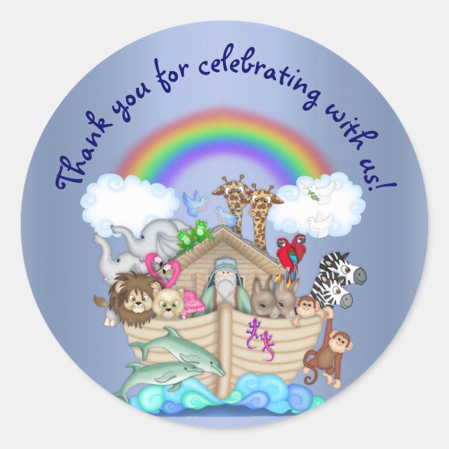 ROND STICKER ZOO ANIMAL EN ARME DE NOAHS (Devant)