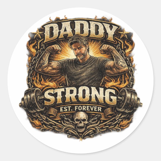 Rond StickerStrong Dad Funny Fitness Father Sticker Vin (Devant)