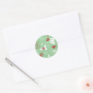 Rond Sucre de canne Holly   Sticker de Noël vert et rou
