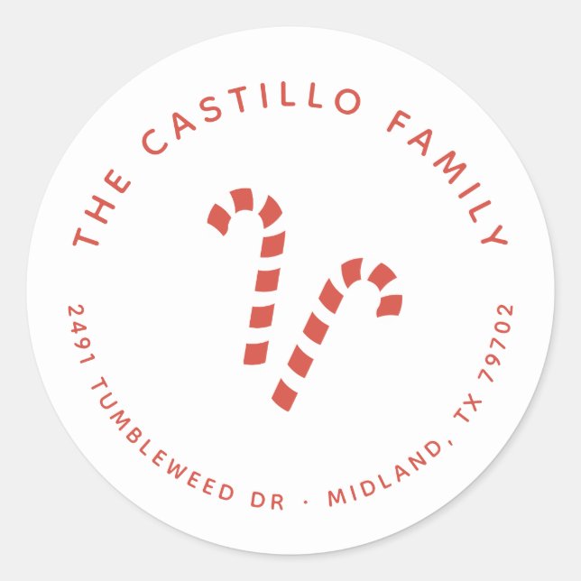 Rond Sucre de canne Noël Retourner l'adresse Sticker (Devant)