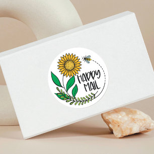 Rond Sunflower Bee Happy Mail Petite entreprise Sticker