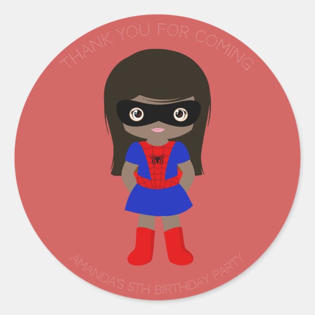 Rond Superhero Enfants Filles Anniversaire Sticker roug (Devant)