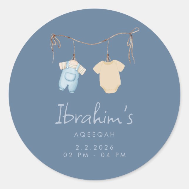 Rond Sweet Baby Boy Aqeeqah Favor Sticker (Devant)