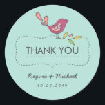 Rond Sweet Bird Tree Wedding Favor Merci Sticker<br><div class="desc">Vintage et rustique mariage d'oiseau merci autocollant. Joli oiseau dessiné à la main et feuilles pour la faveur de mariage ou les enveloppes de faire-part de mariage sceaux. Customiser le libellé pour toute occasion spéciale. Bonsoir de printemps, étiquette de douche nuptiale, fête d'anniversaire, dîner fiançailles, baby shower et bien plus...</div>