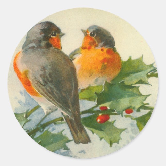 Rond Sweet Birds Carte Postale Vintage Imprimer Sticker (Devant)
