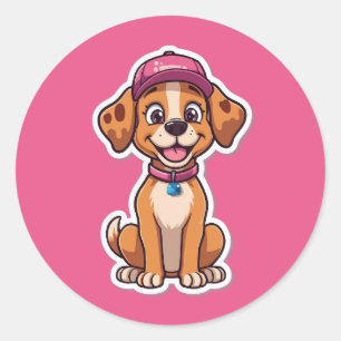 Rond Sweet Cartoon Chien - Happy Puppy dans Sticker Cas