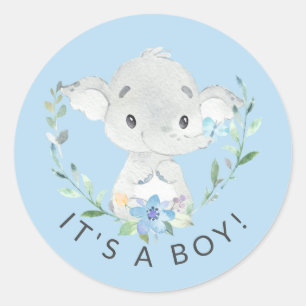 Rond Sweet Elephant It'a Boy Faveur Sticker