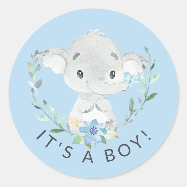 Rond Sweet Elephant It'a Boy Faveur Sticker (Devant)