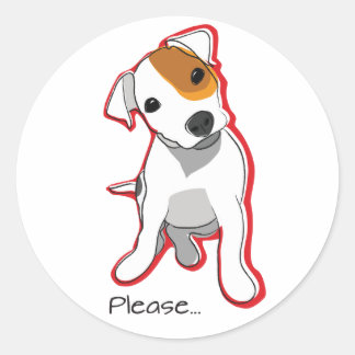 Rond Sweet Jack Russell Puppy Sticker "Please"