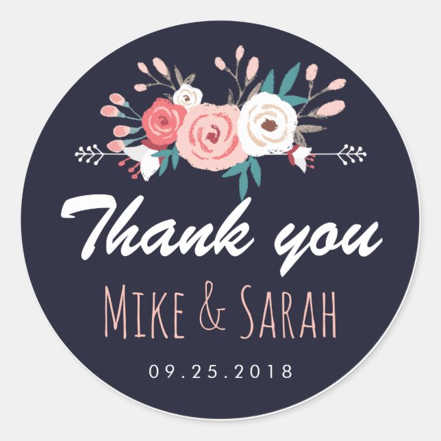 Rond Sweet Rustic Spring Floral Wedding Favor Sticker (Devant)