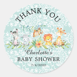 Rond Sweet Safari Animaux Merci Baby Favoriser Sticker