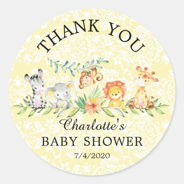 Rond Sweet Safari Animaux Merci Baby Favoriser Sticker (Devant)