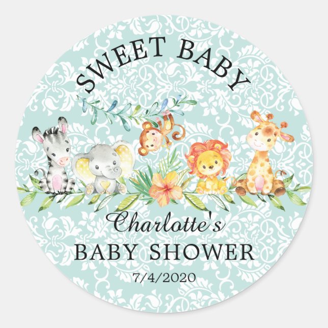 Rond Sweet Safari Animaux Sweet Baby Favoriser Sticker (Devant)