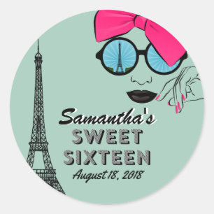 Rond Sweet sixteen Paris Thème Anniversaire Sticker Fav