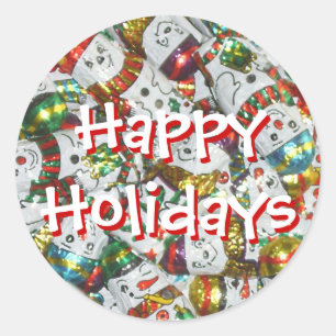 Rond Sweet Snowmen Happy Holidays sticker round