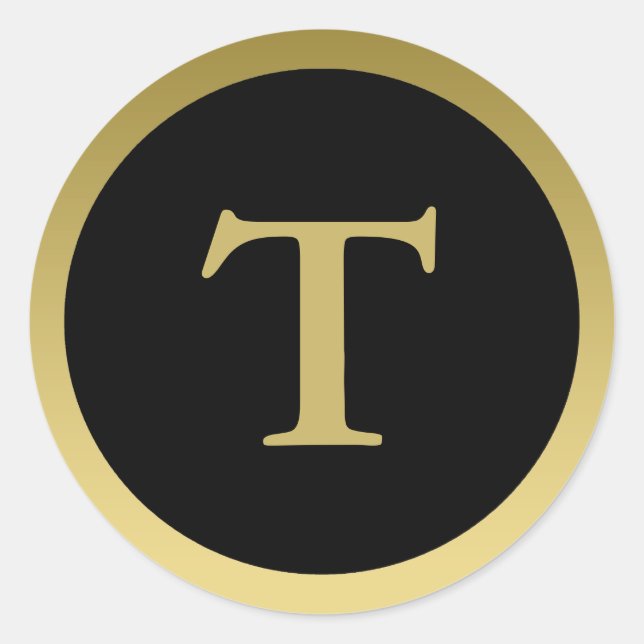 Rond T :: Monogramme T Élégant Sticker Or et Noir (Devant)