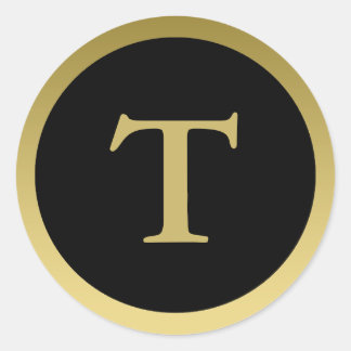 Rond T :: Monogramme T Élégant Sticker Or et Noir