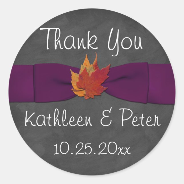 Rond Tableau noir, Feuilles automnales Sticker Mariage  (Devant)