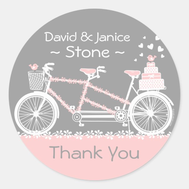 Rond Tandem Bicycle Mariage Merci Sticker (Devant)