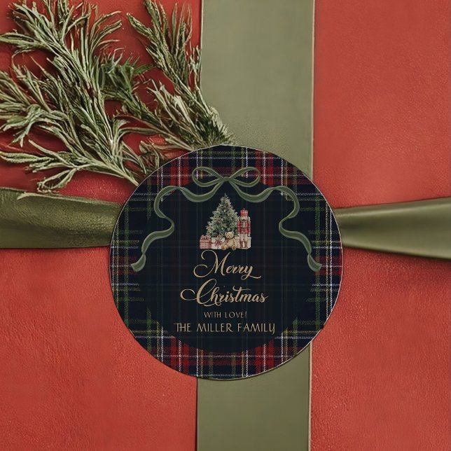 Rond Tartan Plaid Preppy Christmas Party Sticker (Créateur téléchargé)