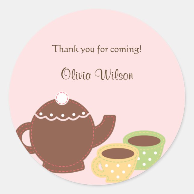 Rond Tea Party Favoriser Sticker ou Enveloppe Sceau (Devant)