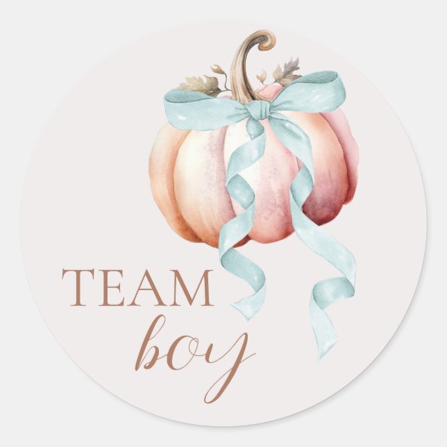 Rond Team Boy Coquette Pumpkin Gender Reveal Sticker (Devant)