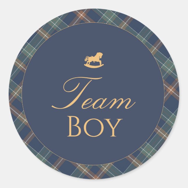 Rond Team Boy Gender Reveal Voting Sticker Navy Plaid (Devant)