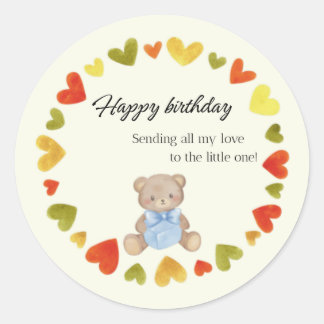Rond Teddy Bear avec Amour Sticker d'anniversaire