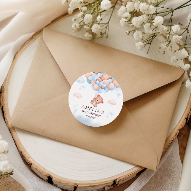 Rond Teddy Bear Balloon Baby Shower Sticker (Créateur téléchargé)