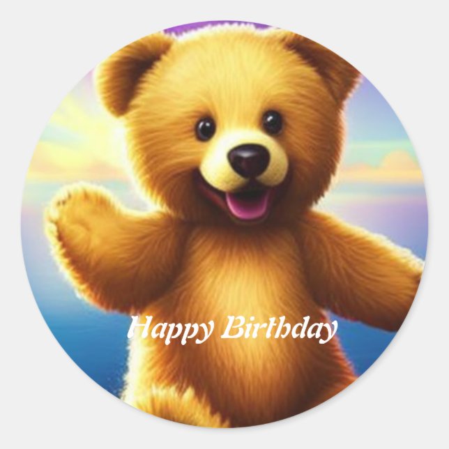 Rond Teddy Bear Happy Birthday Classic Round Sticker (Devant)