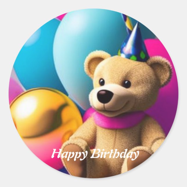 Rond Teddy Bear Happy Birthday Classic Round Sticker (Devant)