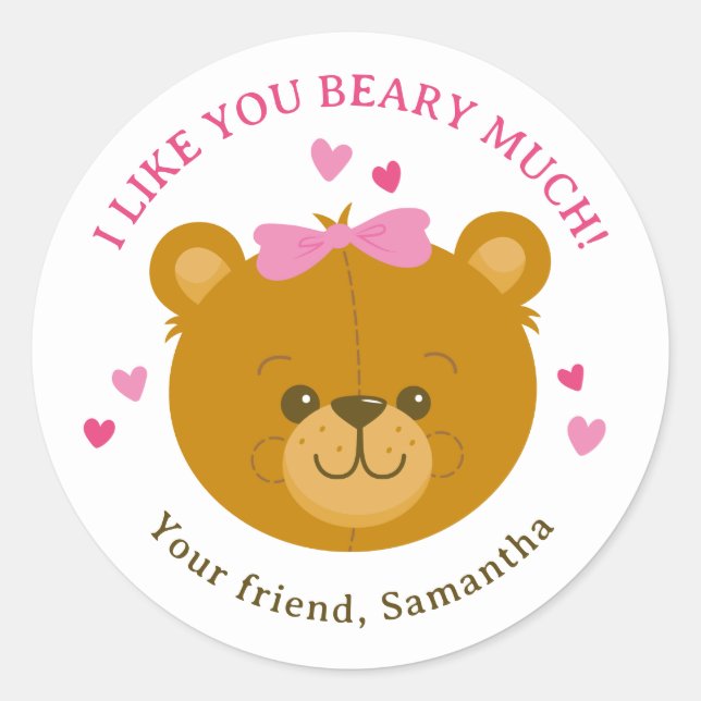 Rond Teddy Bear Happy Valentine's Day Sticker for Girls (Devant)