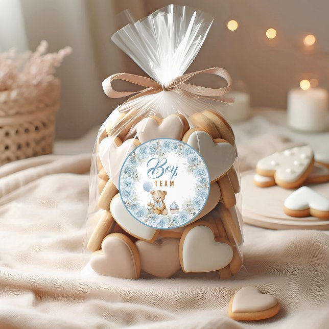 Rond Teddy Bear Team Boy Gender Reveal Sticker (Créateur téléchargé)
