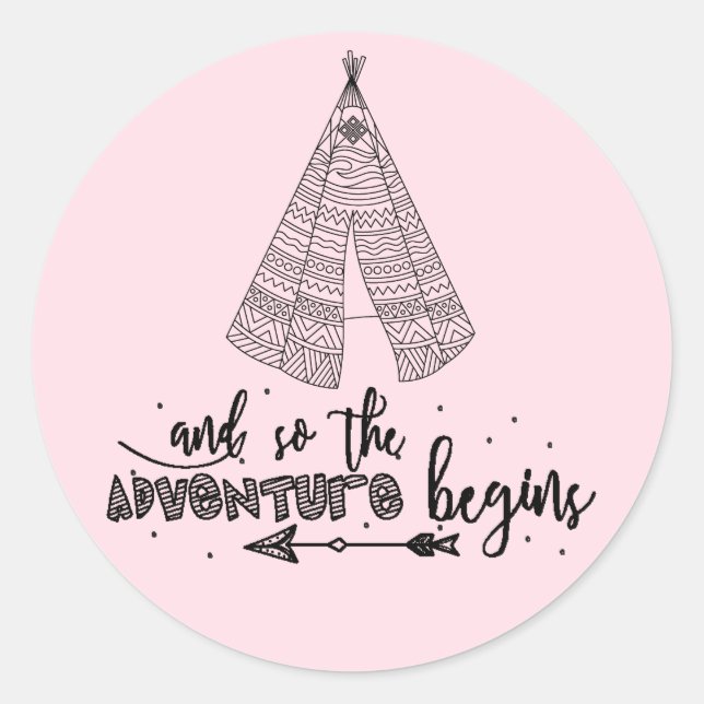 Rond Teepee Adventure Commence Favor Sticker (Devant)