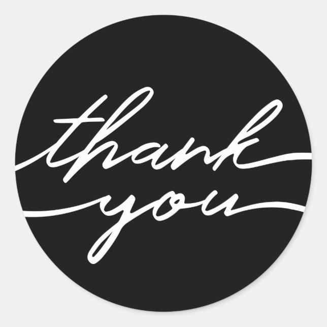 Rond "Thank You" Script Lettering Elegant Black Sticker (Devant)